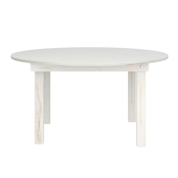 White |#| 60" Round Antique Rustic Solid Pine Farmhouse Folding Table in White