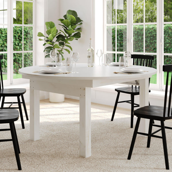 White |#| 60" Round Antique Rustic Solid Pine Farmhouse Folding Table in White