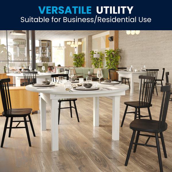 White |#| 60" Round Antique Rustic Solid Pine Farmhouse Folding Table in White
