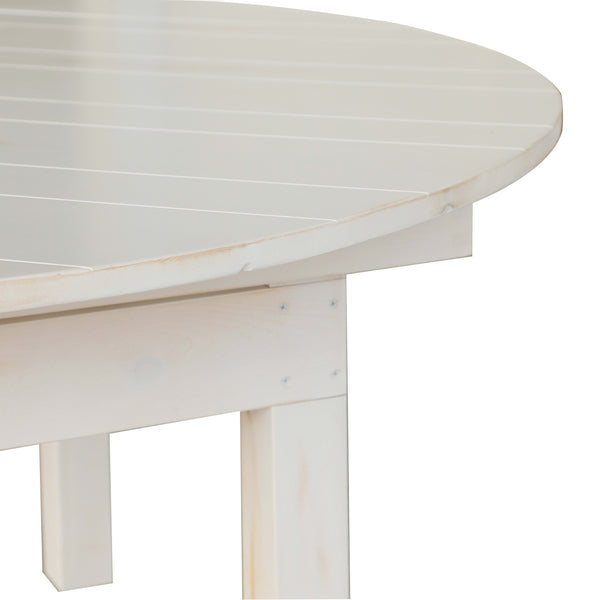 White |#| 60" Round Antique Rustic Solid Pine Farmhouse Folding Table in White