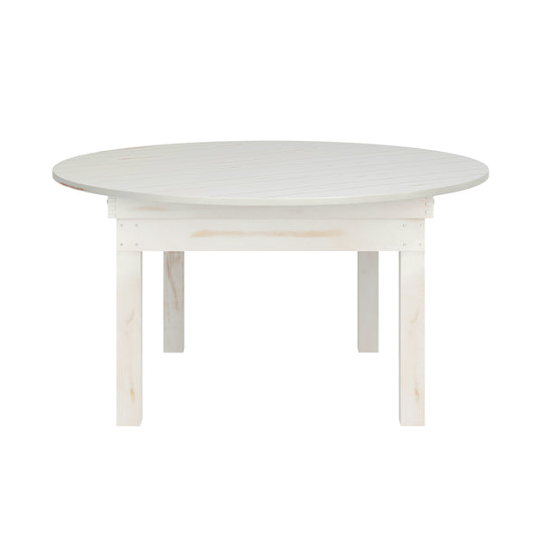 White |#| 60" Round Antique Rustic Solid Pine Farmhouse Folding Table in White