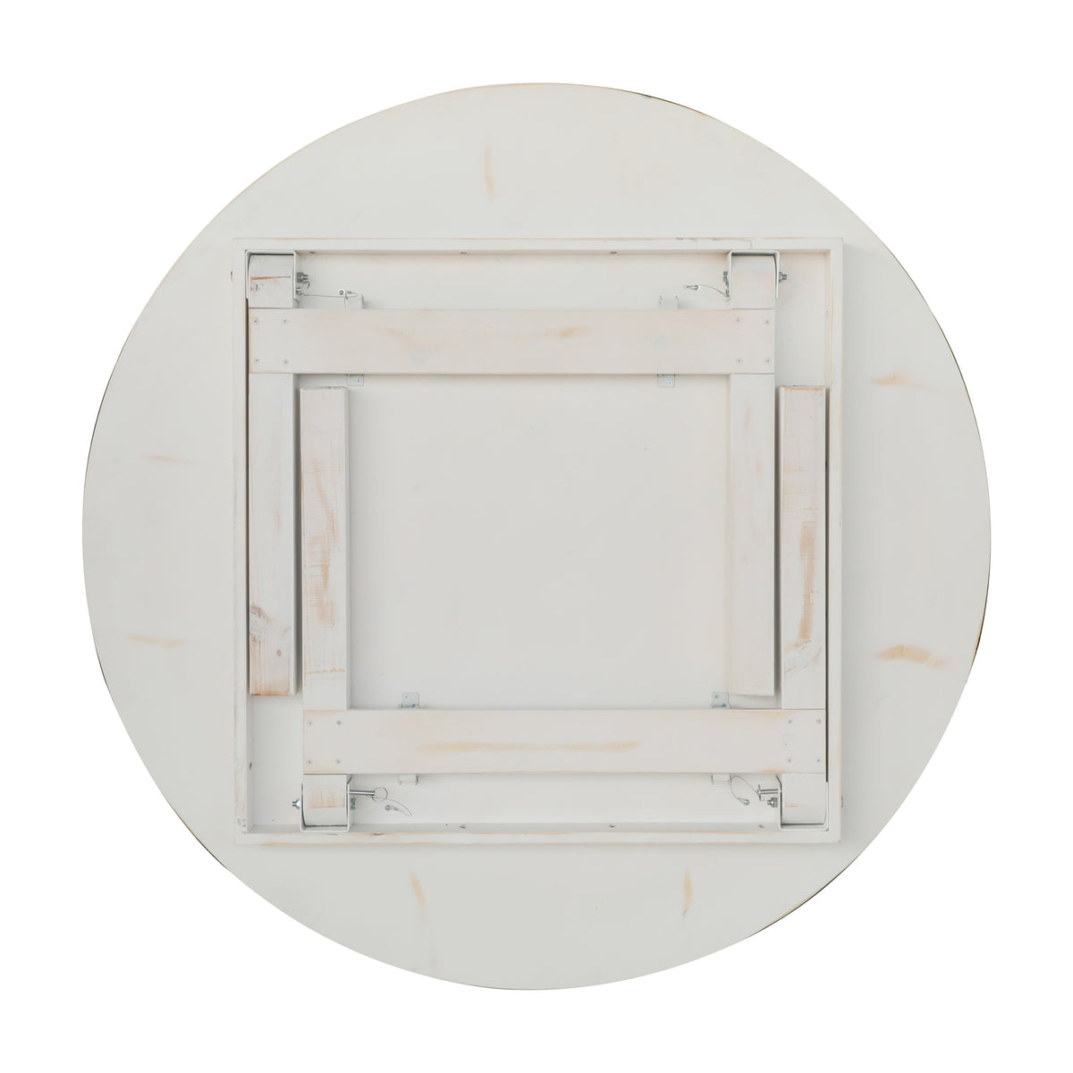 White |#| 60" Round Antique Rustic Solid Pine Farmhouse Folding Table in White