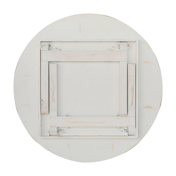 White |#| 60" Round Antique Rustic Solid Pine Farmhouse Folding Table in White