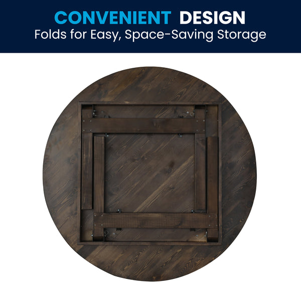 Mahogany |#| 60" Round Antique Rustic Solid Pine Farmhouse Folding Table in Mahogany
