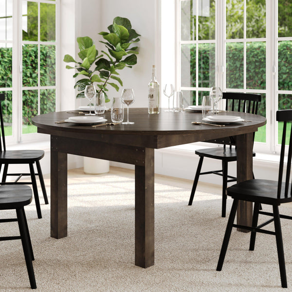 Mahogany |#| 60" Round Antique Rustic Solid Pine Farmhouse Folding Table in Mahogany