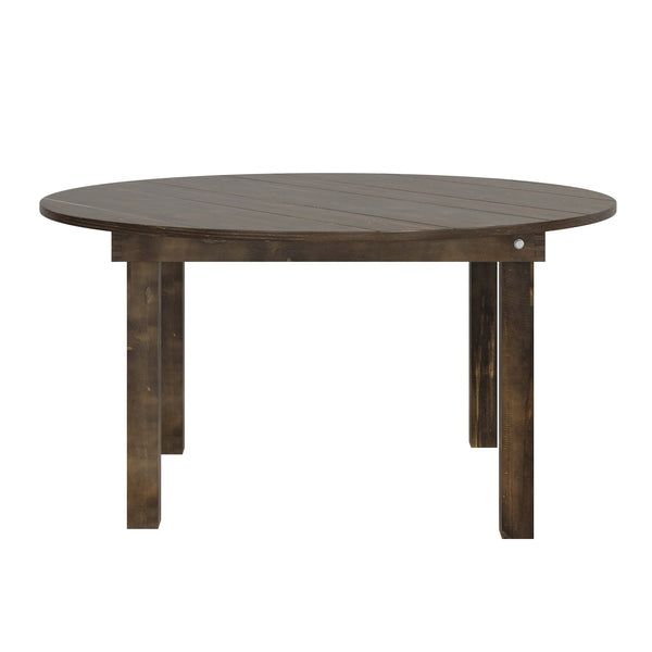 Mahogany |#| 60" Round Antique Rustic Solid Pine Farmhouse Folding Table in Mahogany