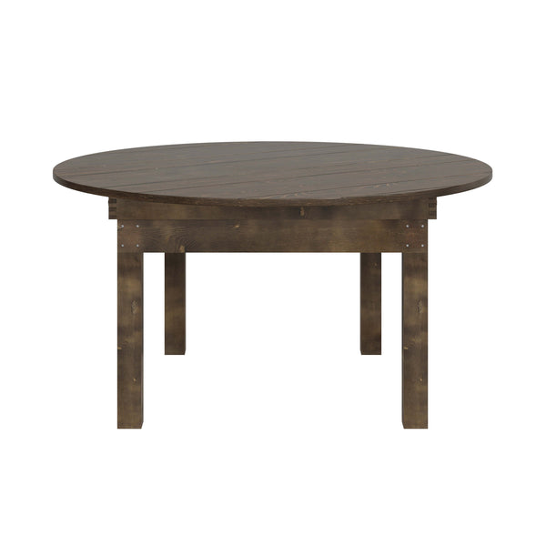 Mahogany |#| 60" Round Antique Rustic Solid Pine Farmhouse Folding Table in Mahogany