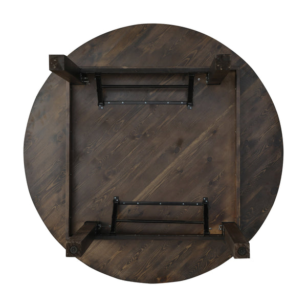 Mahogany |#| 60" Round Antique Rustic Solid Pine Farmhouse Folding Table in Mahogany