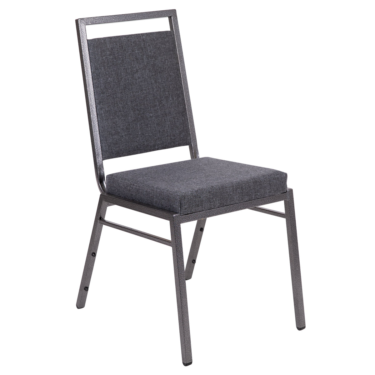 Dark Gray Fabric/Silver Vein Frame |#| Square Back Banquet Stack Chair in Dark Gray Fabric - Wedding Party Event Chair