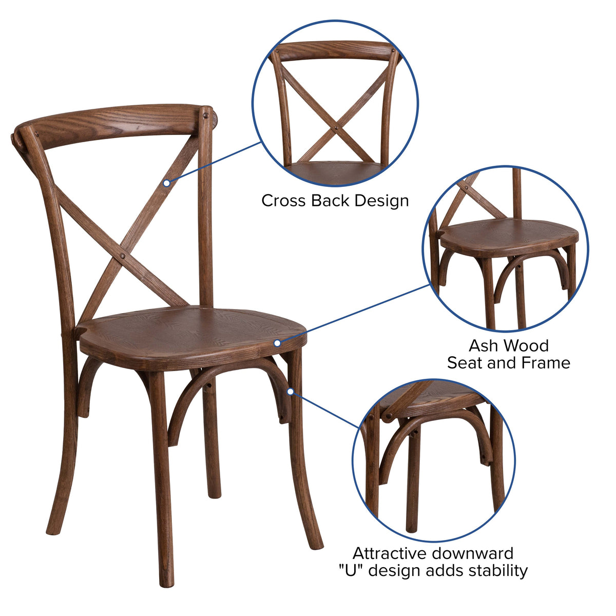 Pecan |#| Stackable Pecan Wood Cross Back Chair - Dining Room Seating