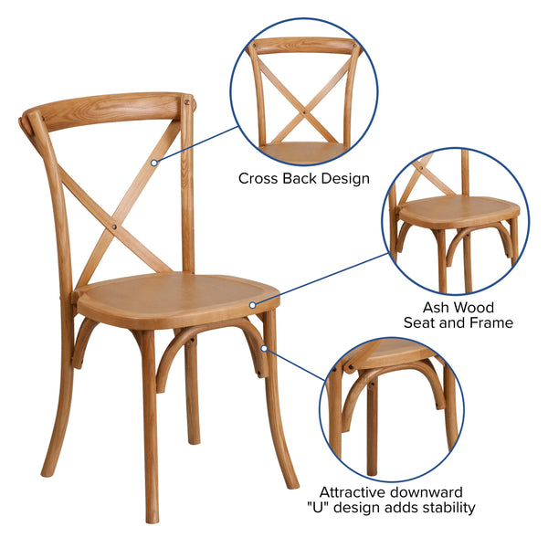 Oak |#| Stackable Oak Wood Cross Back Chair - Dining Room Seating