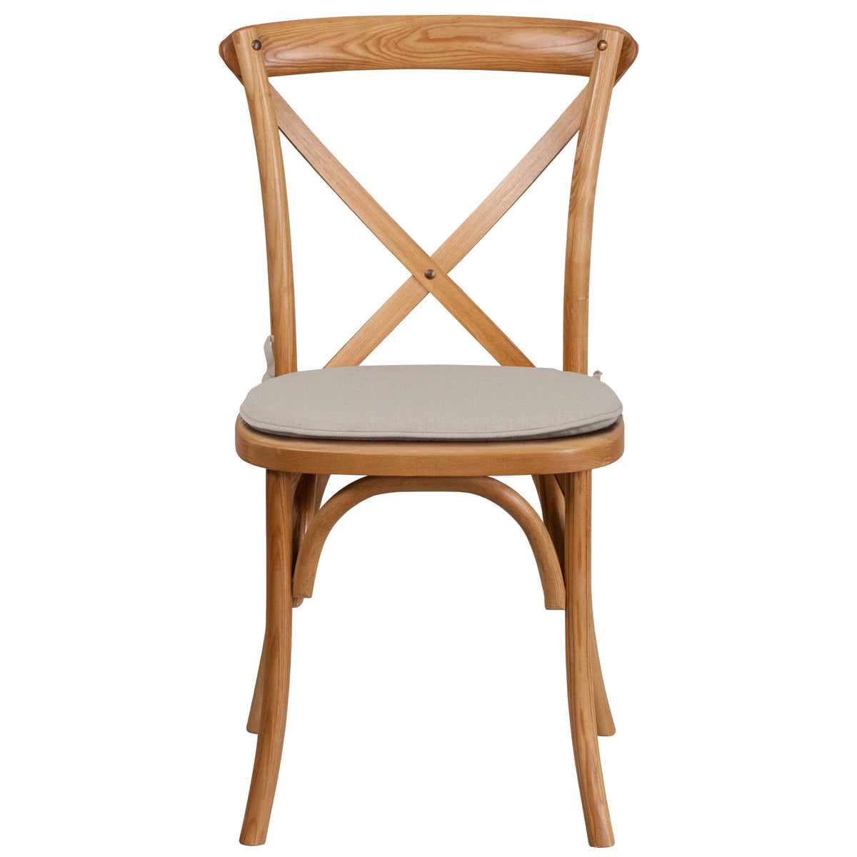 Oak |#| Stackable Oak Wood Cross Back Chair with Cushion - Dining Room Seating