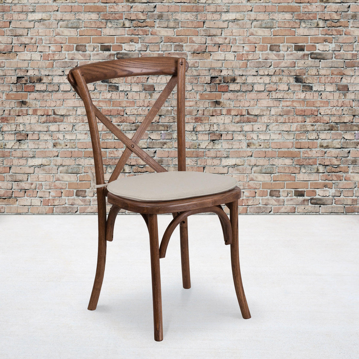 Pecan |#| Stackable Pecan Wood Cross Back Chair with Cushion - Dining Room Seating