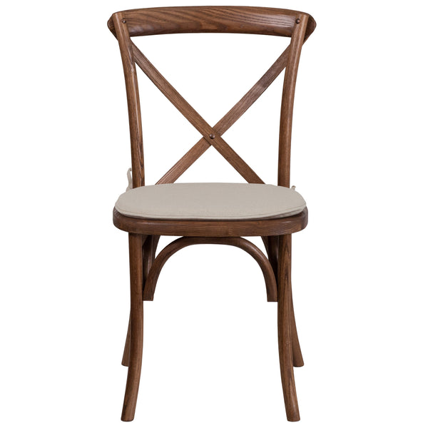 Early American |#| Stackable Early American Wood Cross Back Chair w/ Cushion - Dining Room Seating