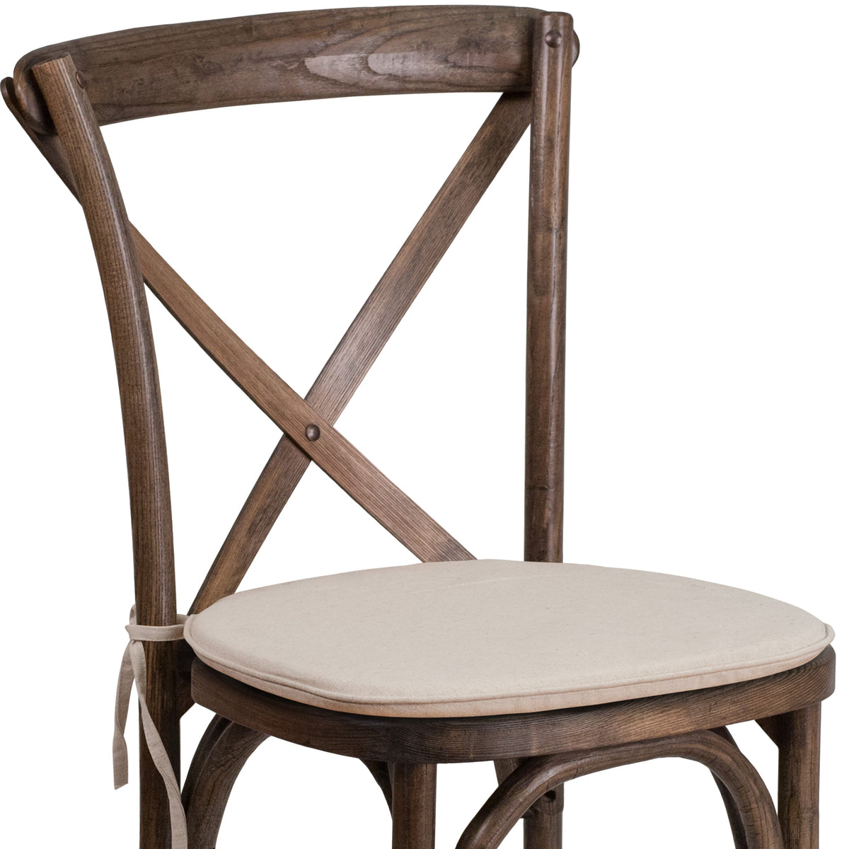 Early American |#| Stackable Early American Wood Cross Back Chair w/ Cushion - Dining Room Seating