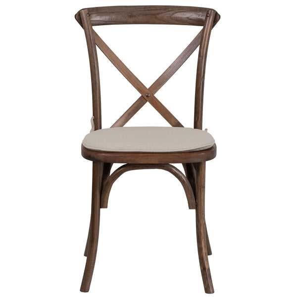 Early American |#| Stackable Early American Wood Cross Back Chair w/ Cushion - Dining Room Seating