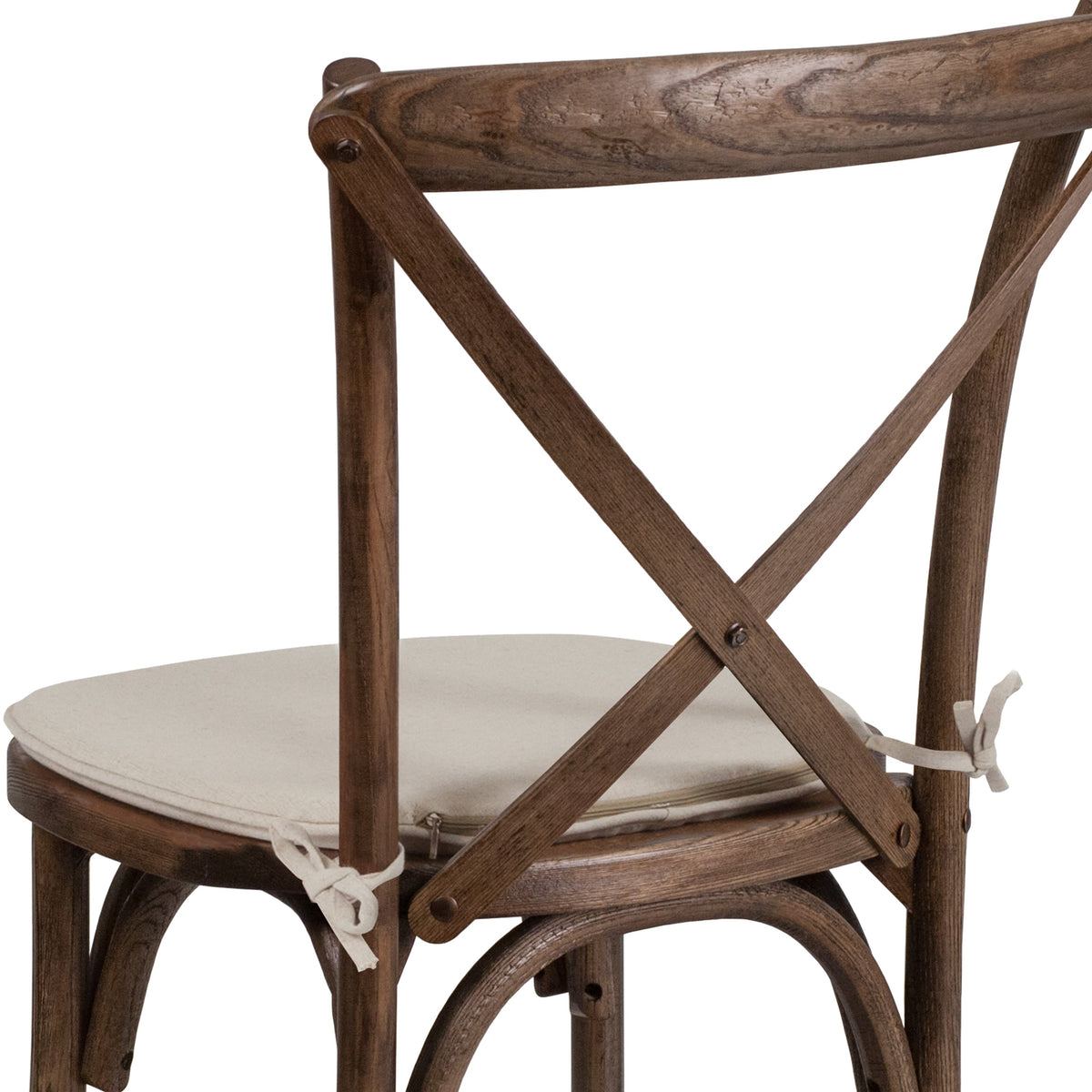 Early American |#| Stackable Early American Wood Cross Back Chair w/ Cushion - Dining Room Seating