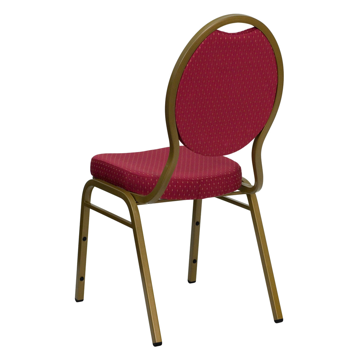 Burgundy Patterned Fabric/Gold Frame |#| Teardrop Back Stacking Banquet Chair in Burgundy Patterned Fabric - Gold Frame