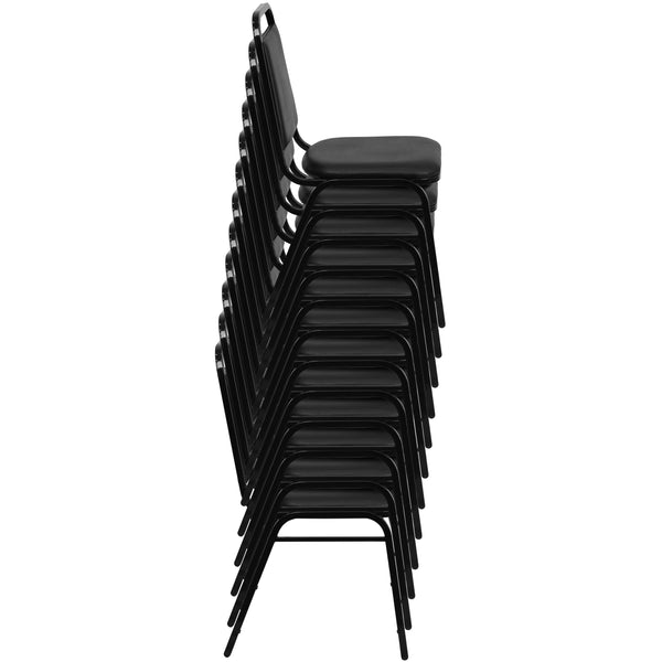 Black Vinyl/Black Frame |#| Trapezoidal Back Stacking Banquet Chair in Black Vinyl with 1.5inch Thick Seat