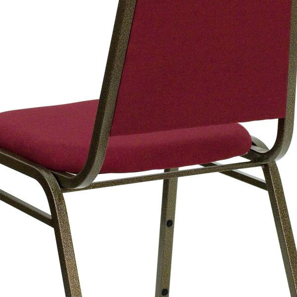 Burgundy Fabric/Gold Vein Frame |#| Trapezoidal Back Stacking Banquet Chair in Burgundy Fabric - Gold Vein Frame