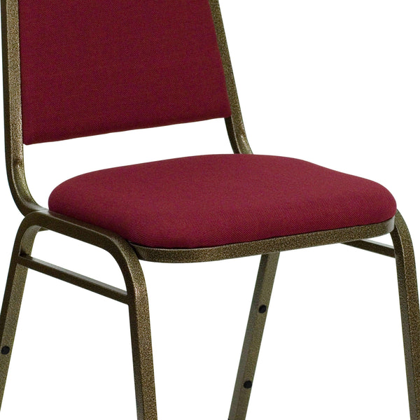 Burgundy Fabric/Gold Vein Frame |#| Trapezoidal Back Stacking Banquet Chair in Burgundy Fabric - Gold Vein Frame