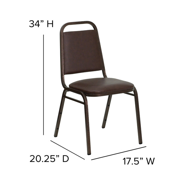 Brown Vinyl/Copper Vein Frame |#| Trapezoidal Back Stacking Banquet Chair in Brown Vinyl - Copper Vein Frame