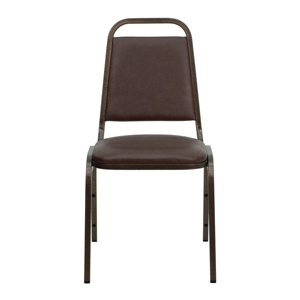 Brown Vinyl/Copper Vein Frame |#| Trapezoidal Back Stacking Banquet Chair in Brown Vinyl - Copper Vein Frame