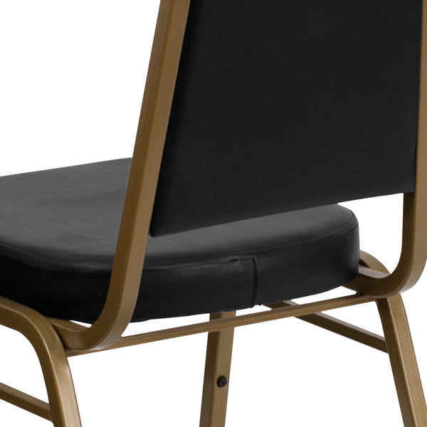 Black Vinyl/Gold Frame |#| Trapezoidal Back Stacking Banquet Chair in Black Vinyl - Gold Frame