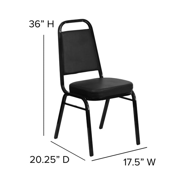 Black Vinyl/Black Frame |#| Trapezoidal Back Stacking Banquet Chair in Black Vinyl with 2.5inch Thick Seat