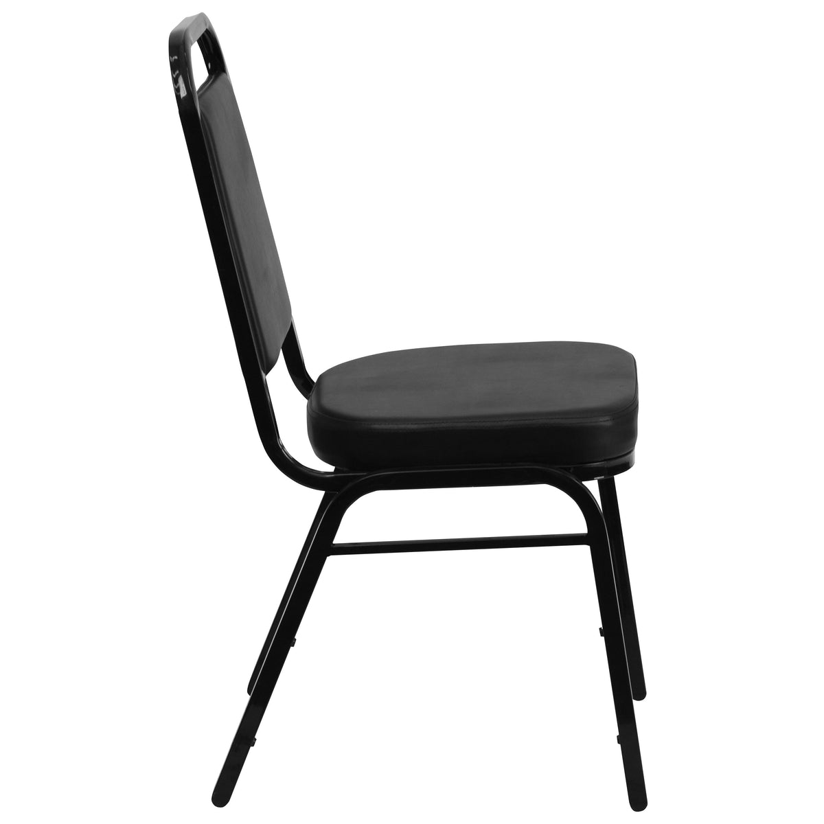 Black Vinyl/Black Frame |#| Trapezoidal Back Stacking Banquet Chair in Black Vinyl with 2.5inch Thick Seat