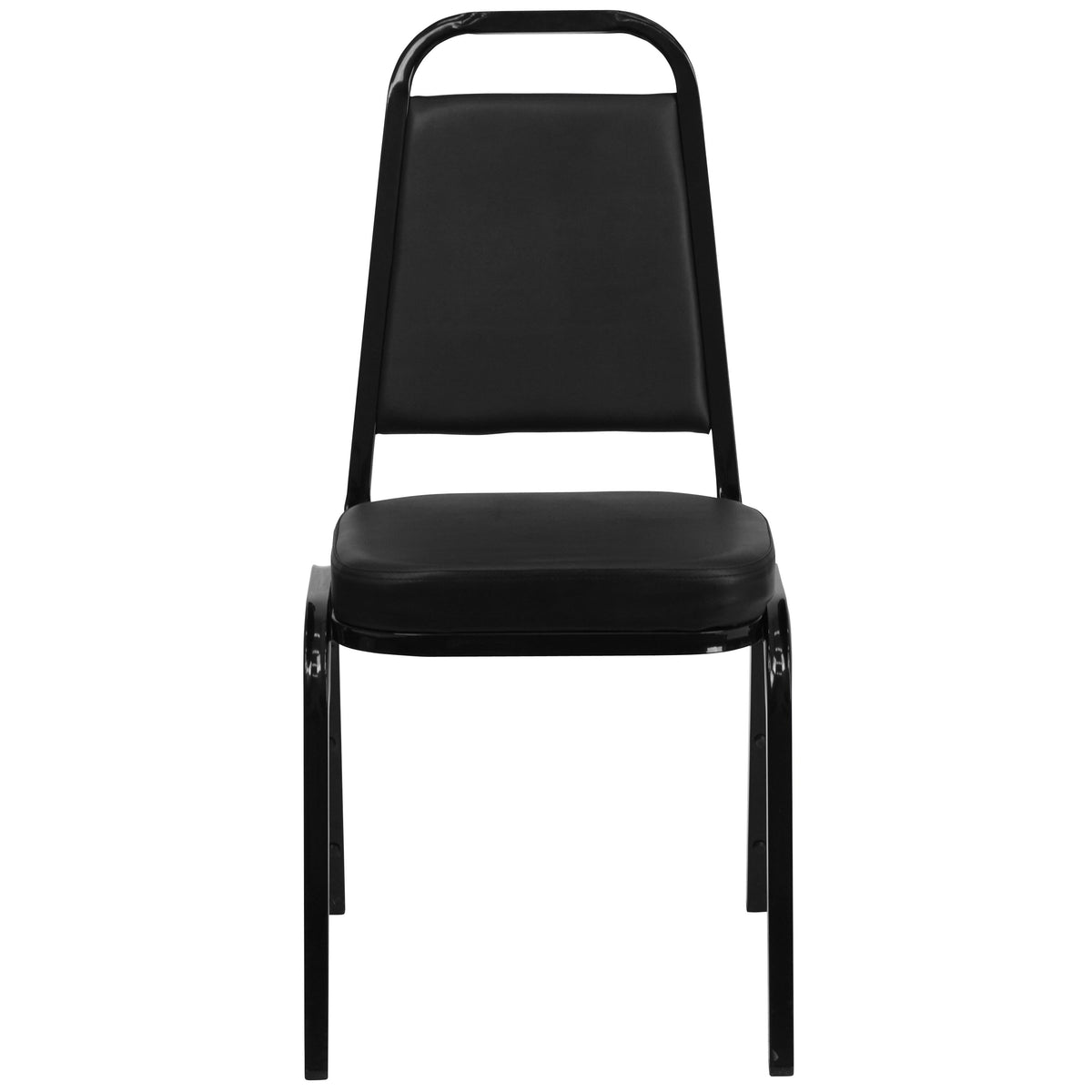 Black Vinyl/Black Frame |#| Trapezoidal Back Stacking Banquet Chair in Black Vinyl with 2.5inch Thick Seat