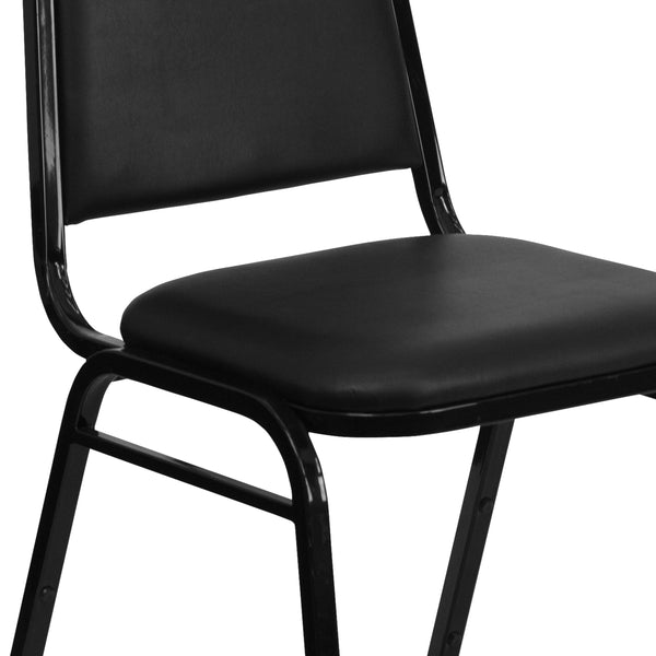 Black Vinyl/Black Frame |#| Trapezoidal Back Stacking Banquet Chair in Black Vinyl with 2.5inch Thick Seat