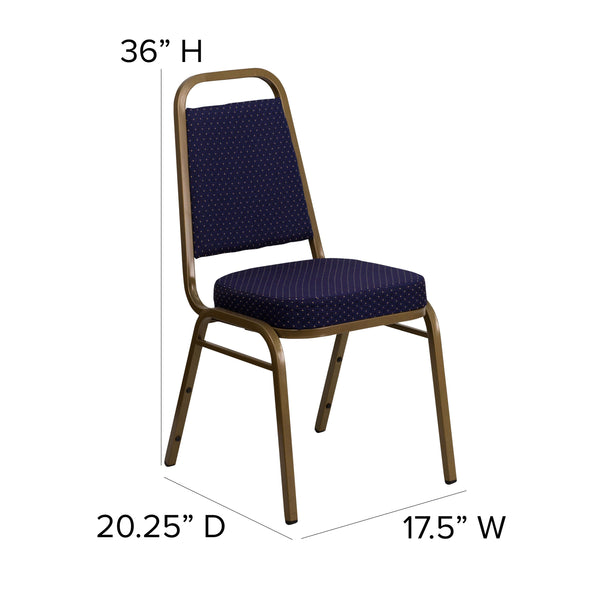 Navy Patterned Fabric/Gold Frame |#| Trapezoidal Back Stacking Banquet Chair in Navy Patterned Fabric - Gold Frame