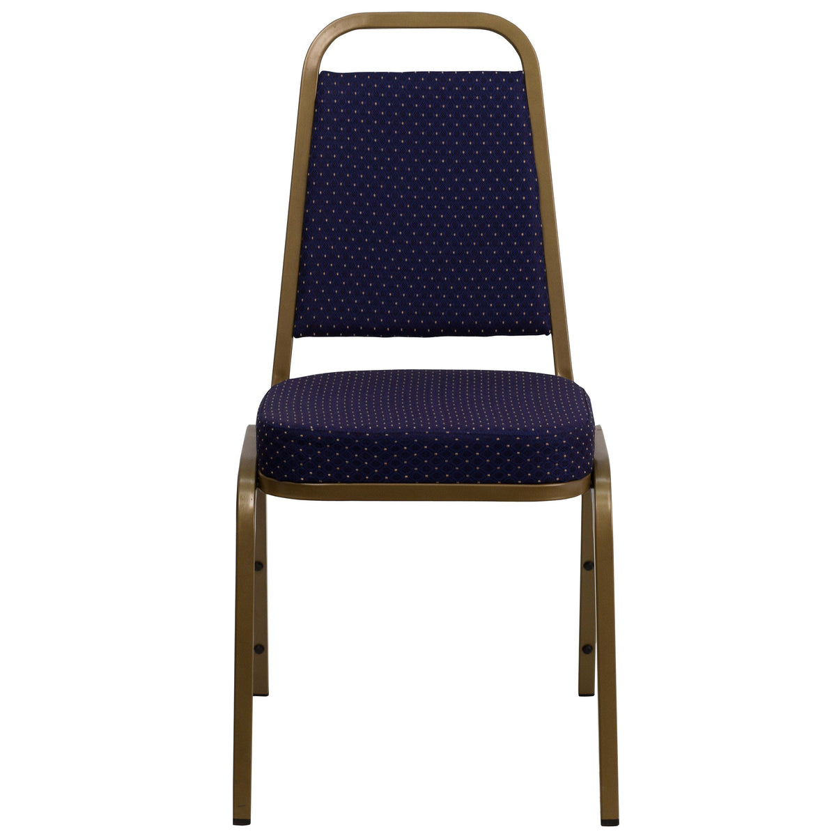 Navy Patterned Fabric/Gold Frame |#| Trapezoidal Back Stacking Banquet Chair in Navy Patterned Fabric - Gold Frame