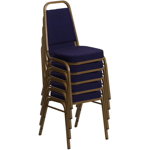 Navy Patterned Fabric/Gold Frame |#| Trapezoidal Back Stacking Banquet Chair in Navy Patterned Fabric - Gold Frame