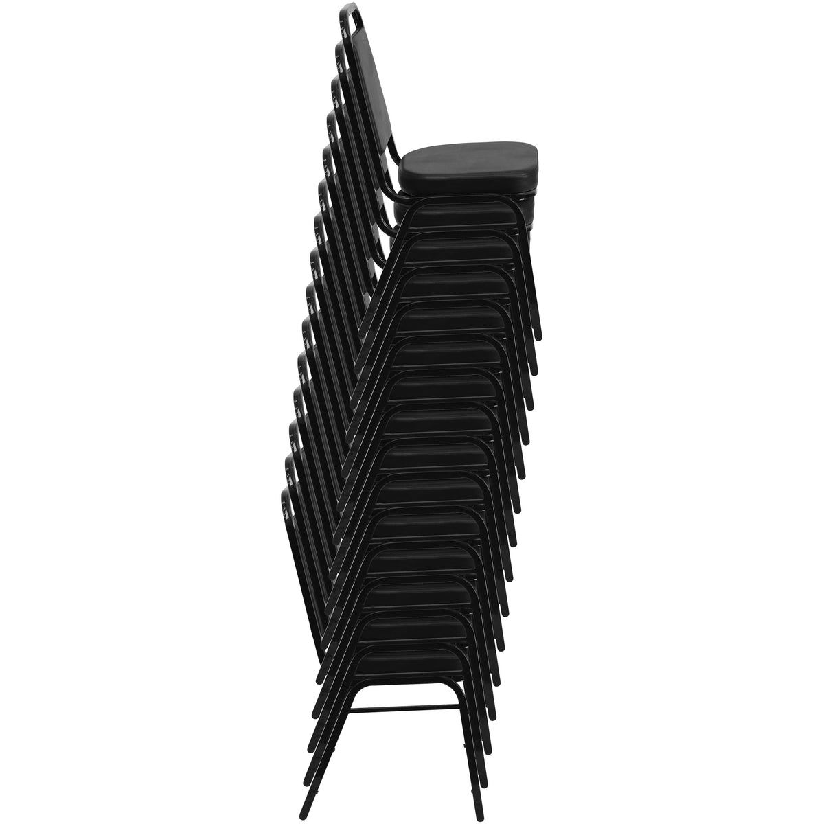 Black Vinyl/Gold Frame |#| Trapezoidal Back Stacking Banquet Chair in Black Vinyl - Gold Frame