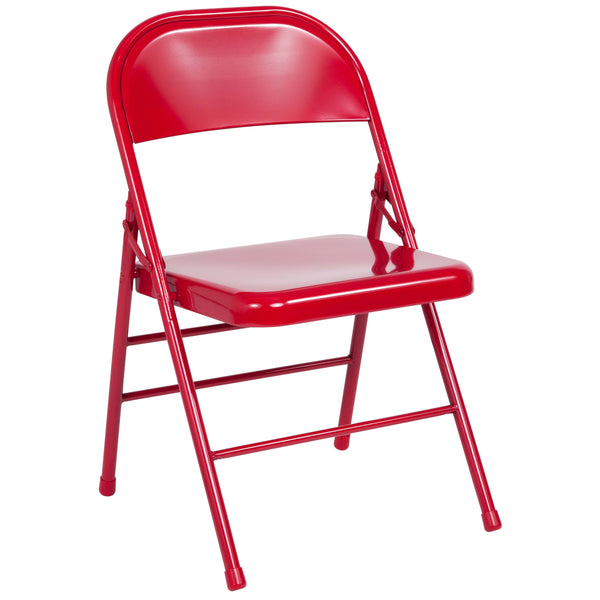 Red |#| Triple Braced & Double Hinged Red Metal Folding Chair - Commercial Chair