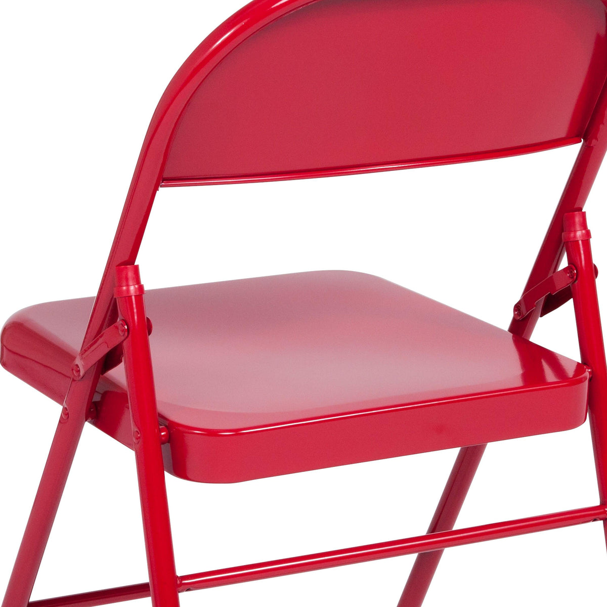 Red |#| Triple Braced & Double Hinged Red Metal Folding Chair - Commercial Chair