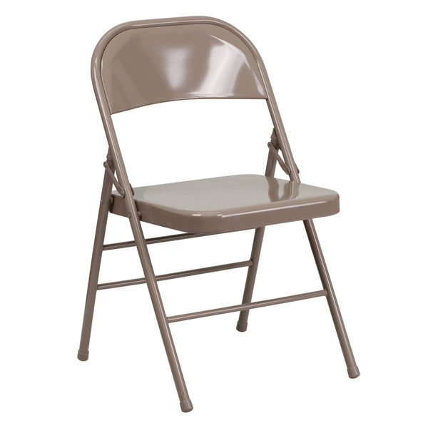 Beige |#| Triple Braced & Double Hinged Beige Metal Folding Chair - Commercial Chair