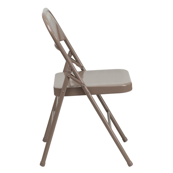 Beige |#| Triple Braced & Double Hinged Beige Metal Folding Chair - Commercial Chair