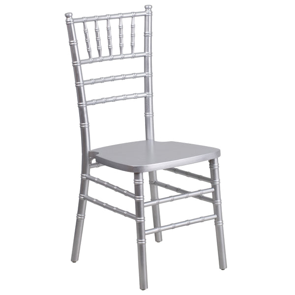 Silver |#| 1100lb. Capacity Silver Wood Stackable Chiavari Event Chair