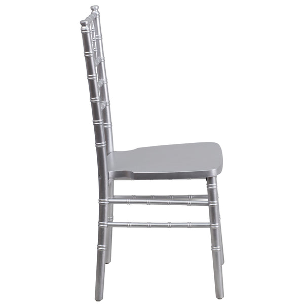 Silver |#| 1100lb. Capacity Silver Wood Stackable Chiavari Event Chair