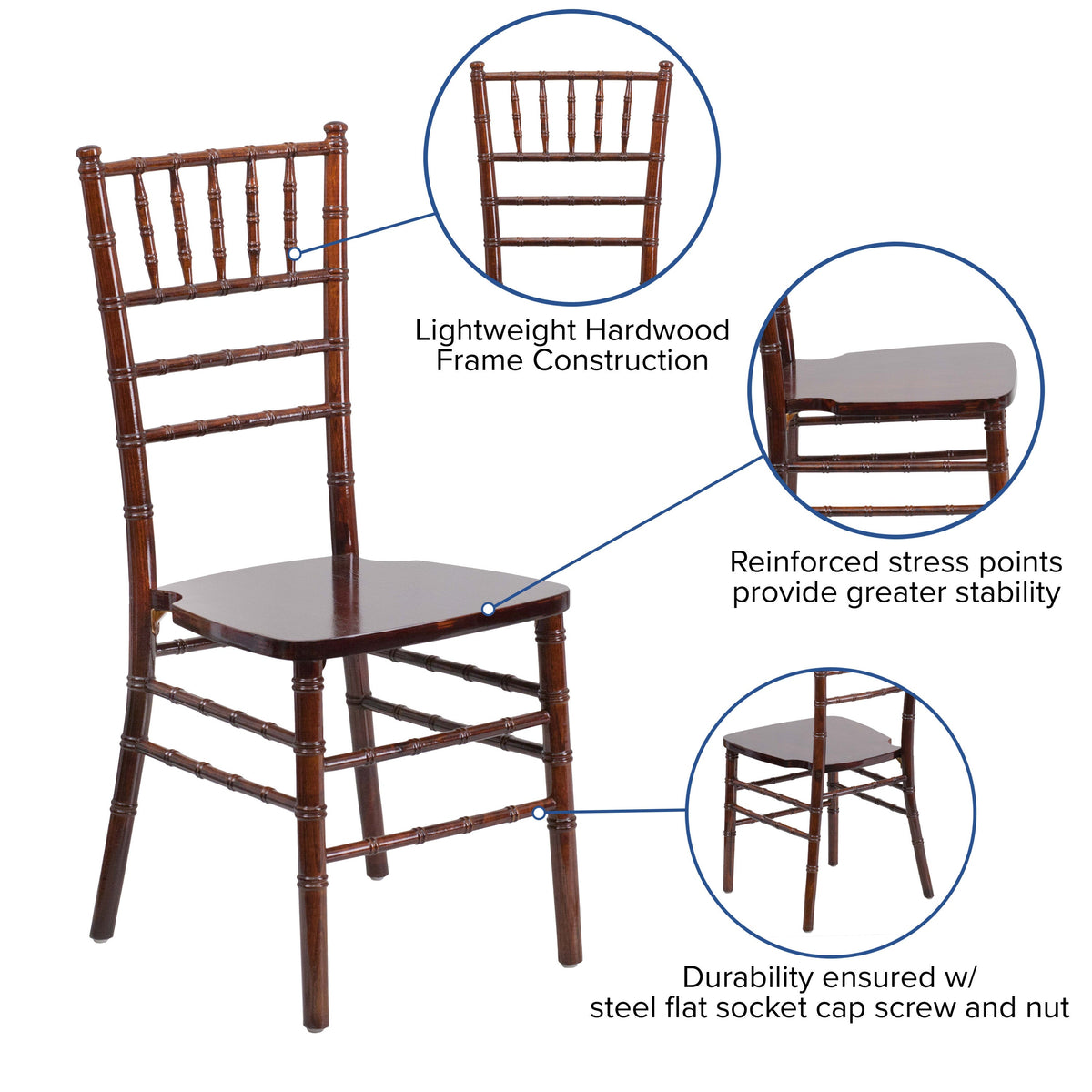 Fruitwood |#| 1100lb. Capacity Fruitwood Stackable Chiavari Event Chair