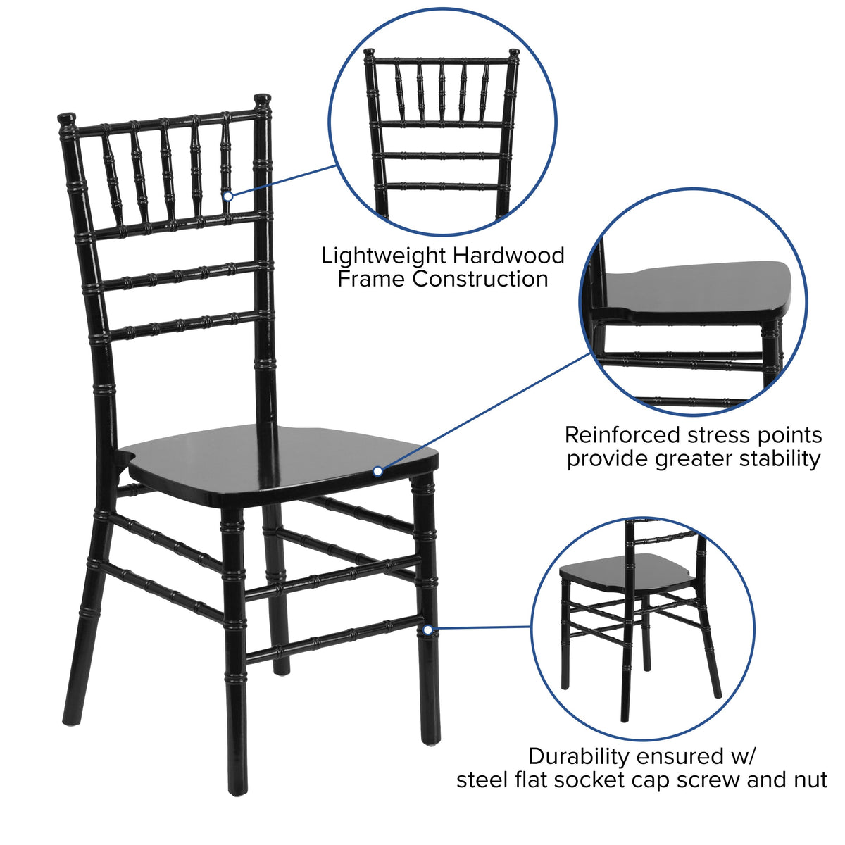 Black |#| 1100lb. Capacity Black Wood Stackable Chiavari Event Chair