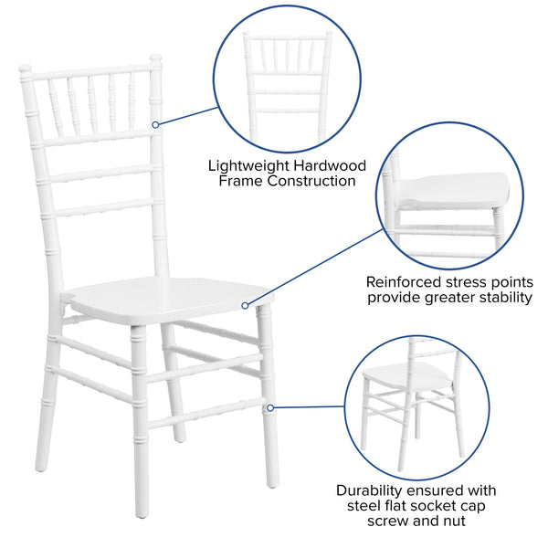 White |#| 1100lb. Capacity White Wood Stackable Chiavari Event Chair