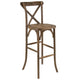 350lb. Rated Dark Antique Wood Cross Back Stackable Barstool