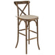 350lb. Rated Dark Antique Wood Cross Back Stackable Barstool with Cushion