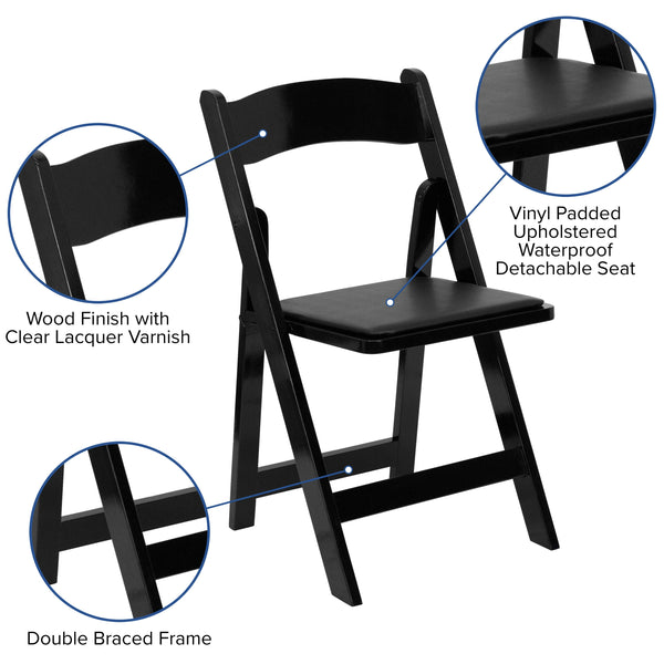 Black |#| Black Wood Folding Chair with Vinyl Padded Seat