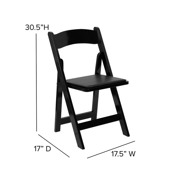 Black |#| Black Wood Folding Chair with Vinyl Padded Seat