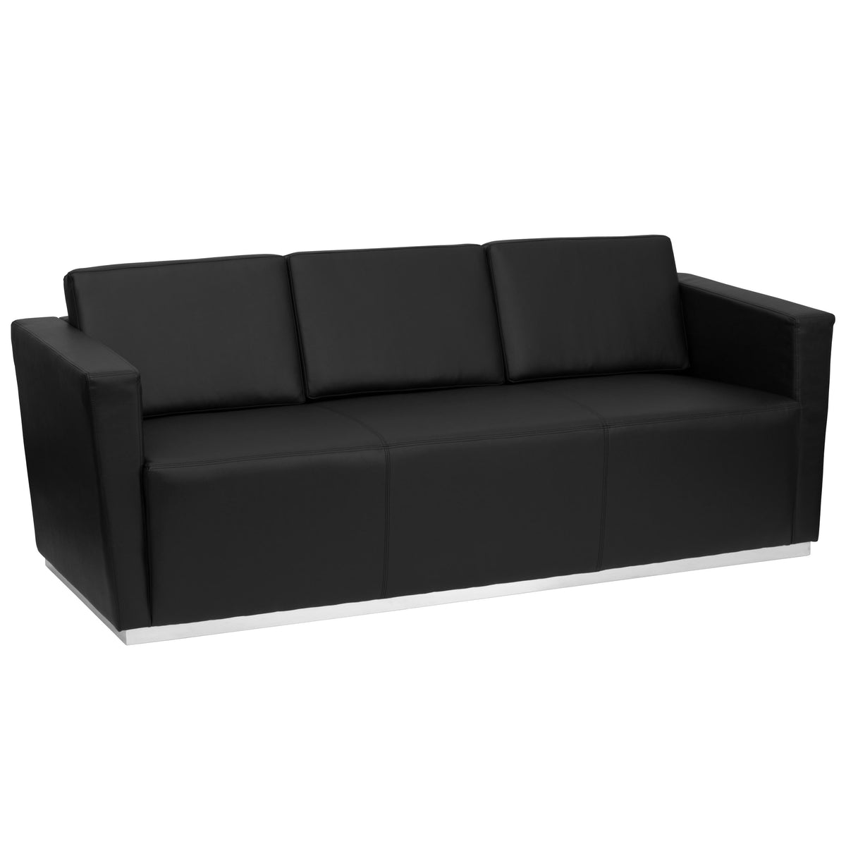 Contemporary Black LeatherSoft Sofa with Stainless Steel Recessed Base